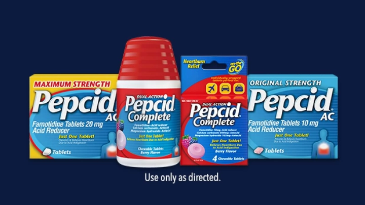 Pepcid AC Maximum Strength, Pepcid Complete, Pepcid Complete Travel, and Pepcid AC Original Strength