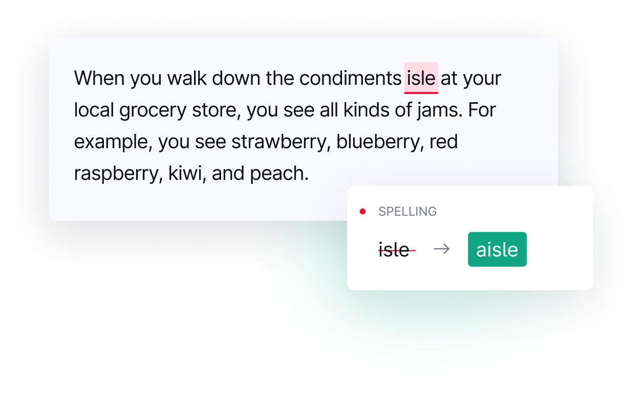 Spelling suggestion within the Grammarly product