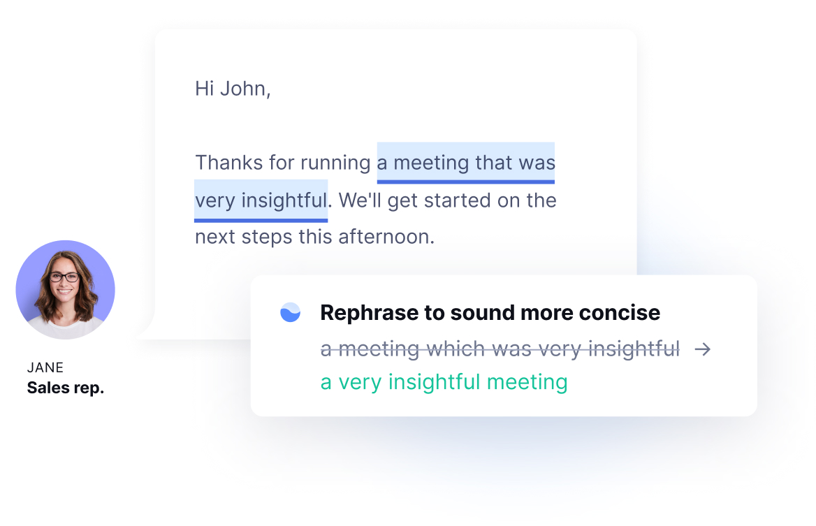 A suggestion from Grammarly showing how to better phrase a sentence