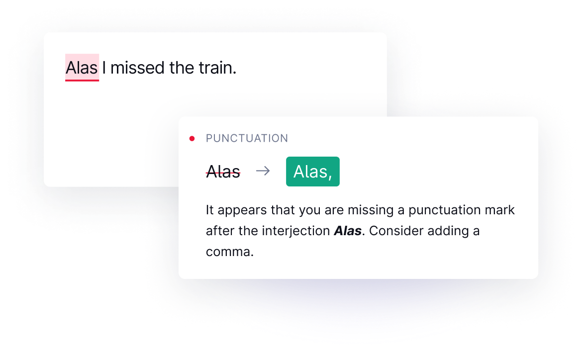 Grammarly's suggestions for correct punctuation.