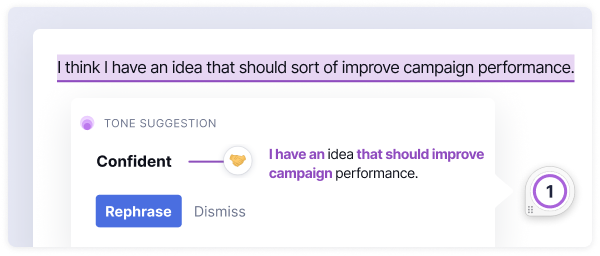 Showing a tone suggestion in the Grammarly product 
