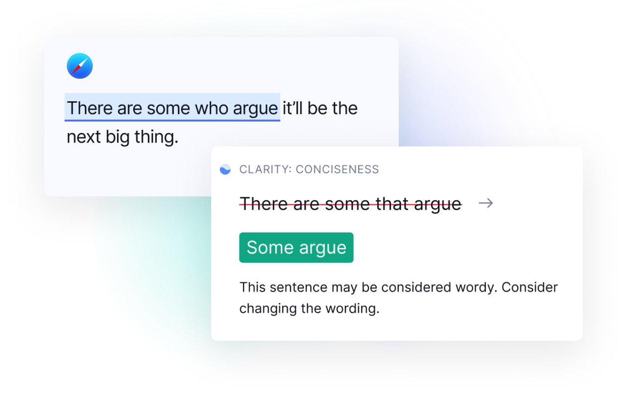 Clarity and conciseness suggestion within the Grammarly product