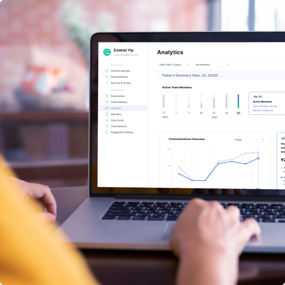 Monitor your team's writing efficacy with tone analytics.