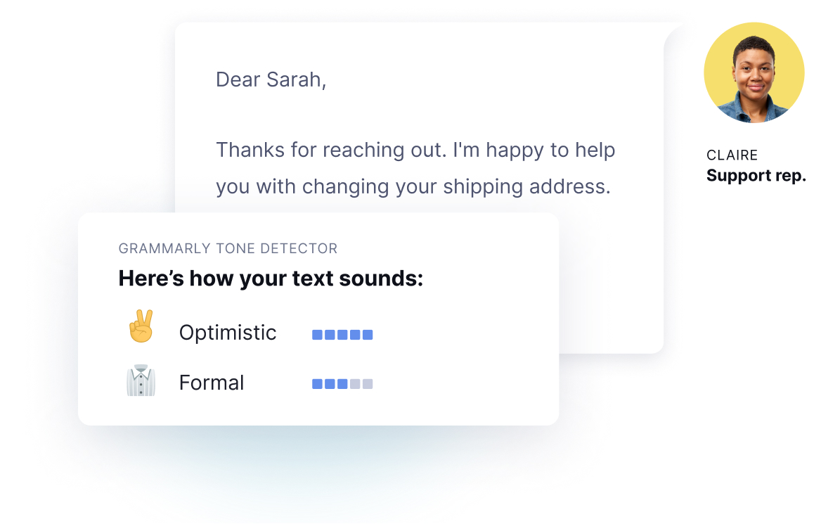 Grammarly suggestion showing that the text sounds optimistic 