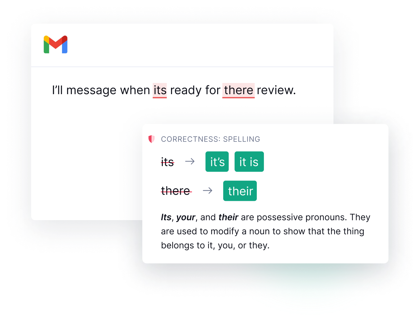 Example of the Grammarly product in an e-mail