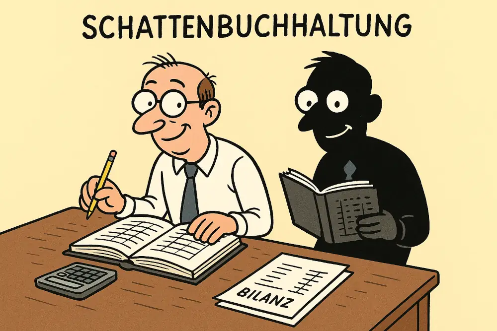 Illustration zeigt die Herausforderungen von Schattenbuchhaltung – und wie FYVEL als Tool Transparenz in die Finanzsteuerung bringt.