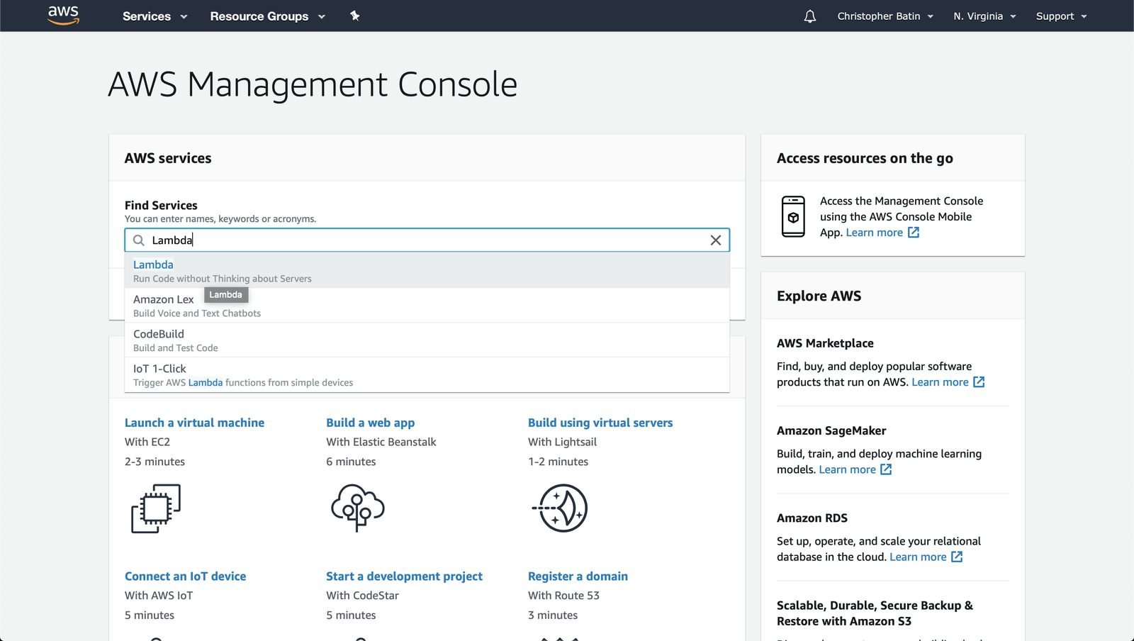 lambda-android-aws-console