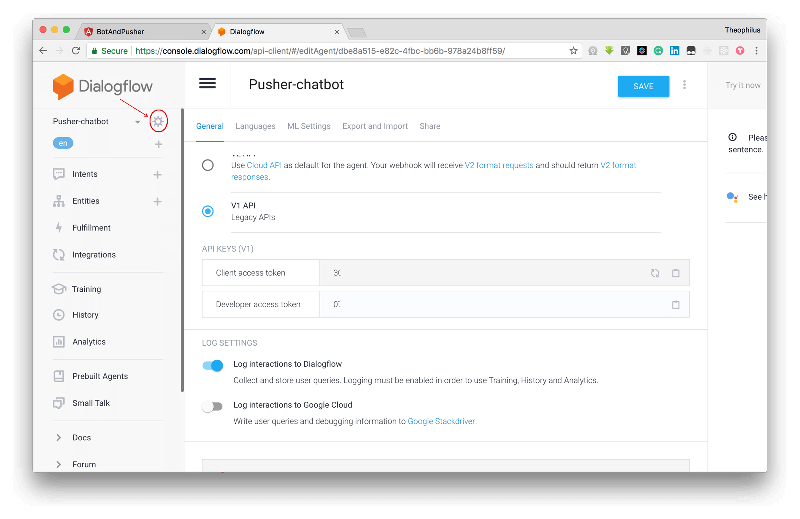 dialogflow-access-keys