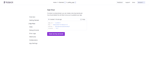 app keys info in pusher dashboard