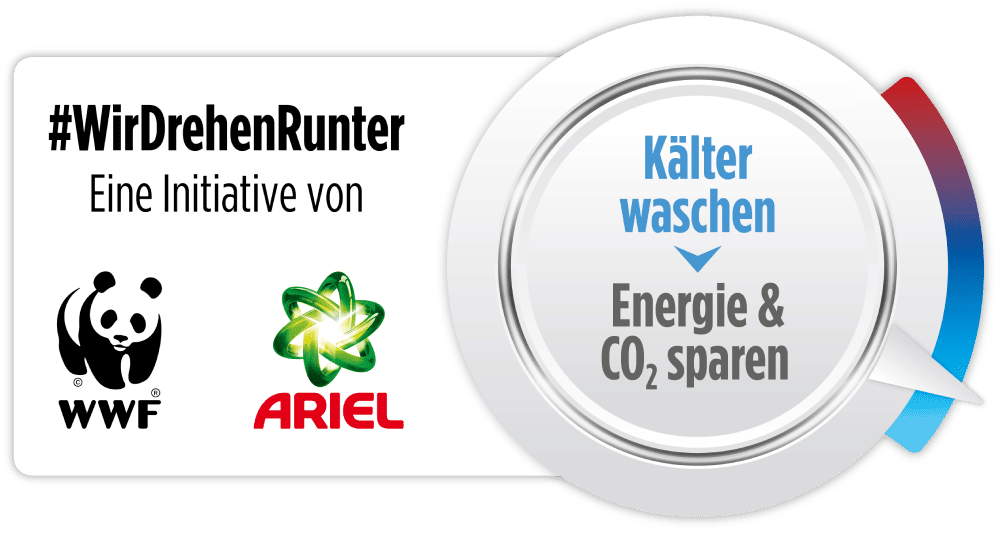 Logo der Wir Drehen Runter Initiative von WWF und Ariel