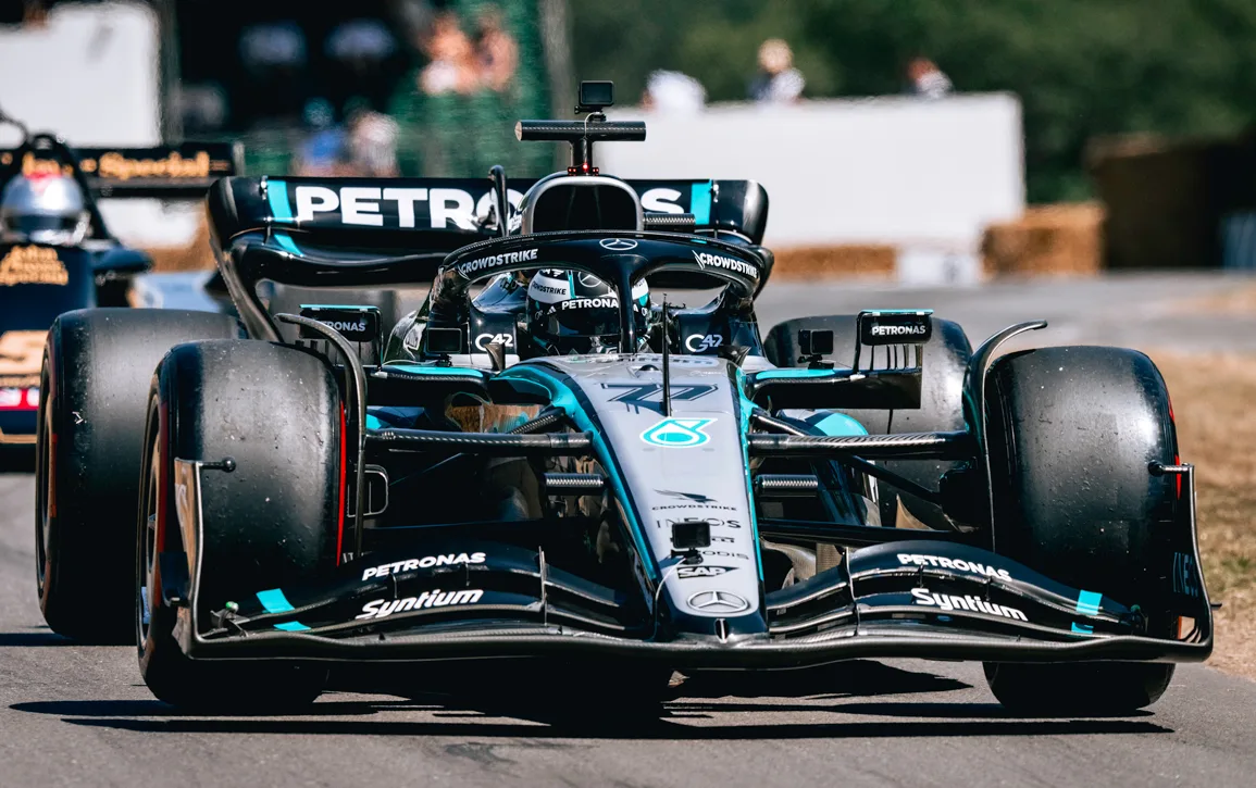 Valtteri driving the W13 at the 2025 Goodwood Festival of Speed in July