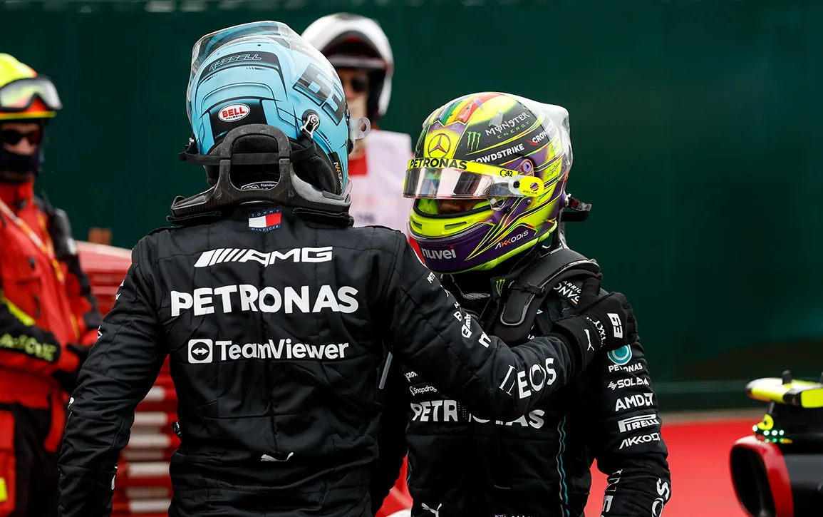 Lewis Hamilton George Russell Mercedes AMG F1 Barcelona