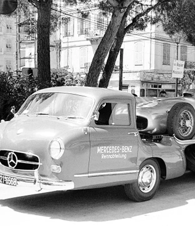 M204794 Mercedes Benz W 196 R on its race transporter