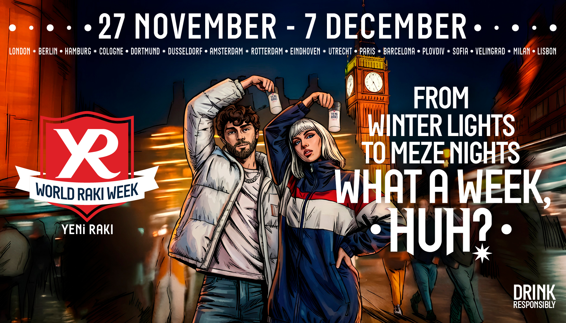 Promotional banner for World Raki Week, dated 27 November to 7 December.