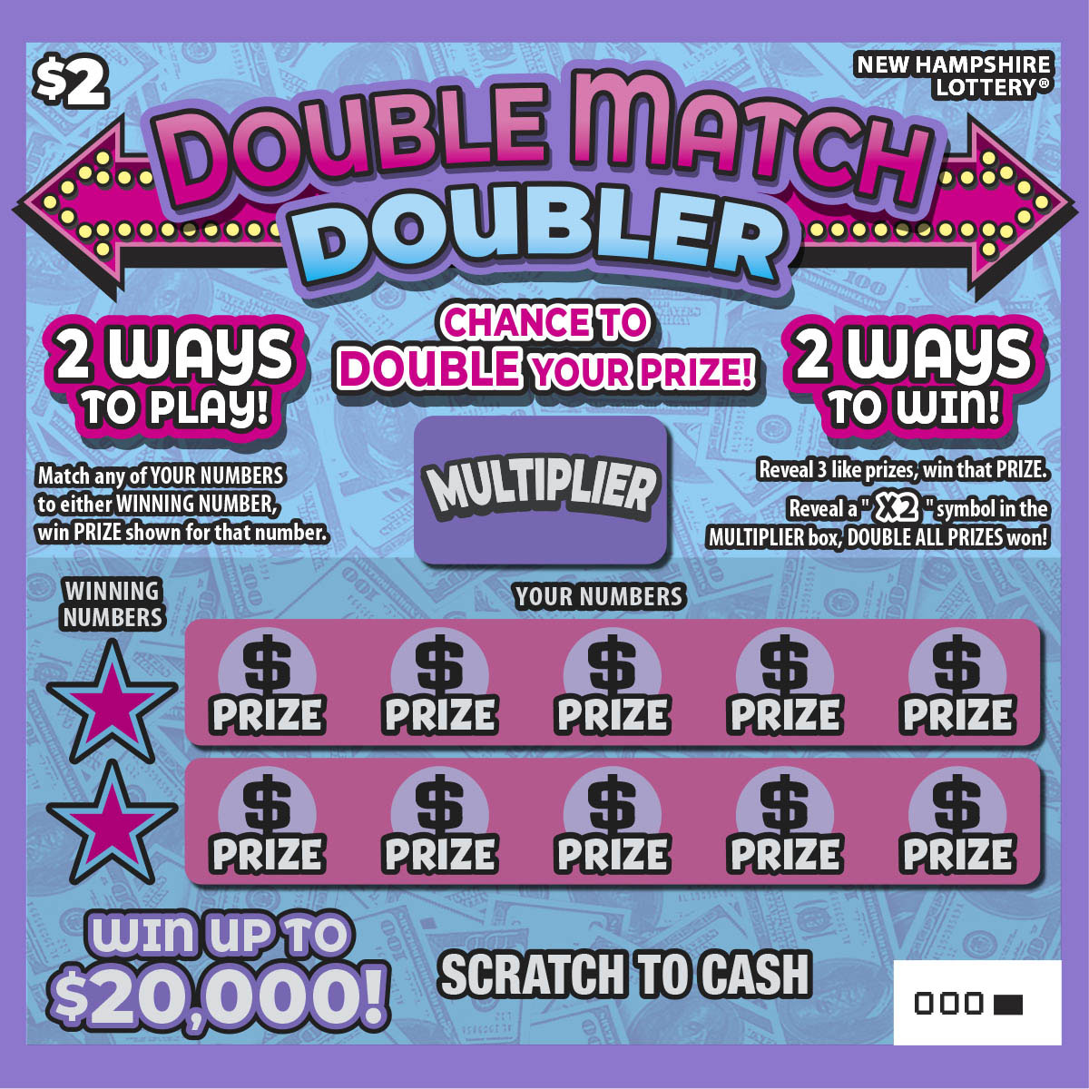 Double Match Doubler scratch ticket from New Hampshire Lottery