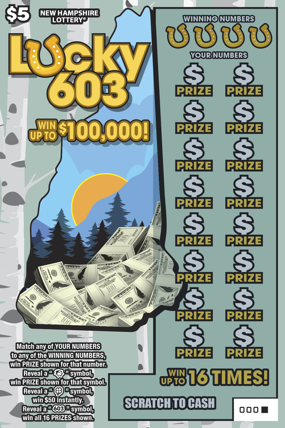 Lucky 603 scratch ticket from New Hampshire Lottery