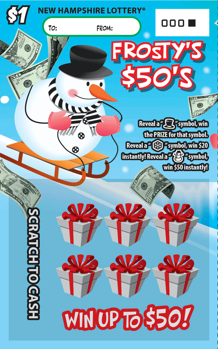 Frosty's $50's scratch ticket from New Hampshire Lottery
