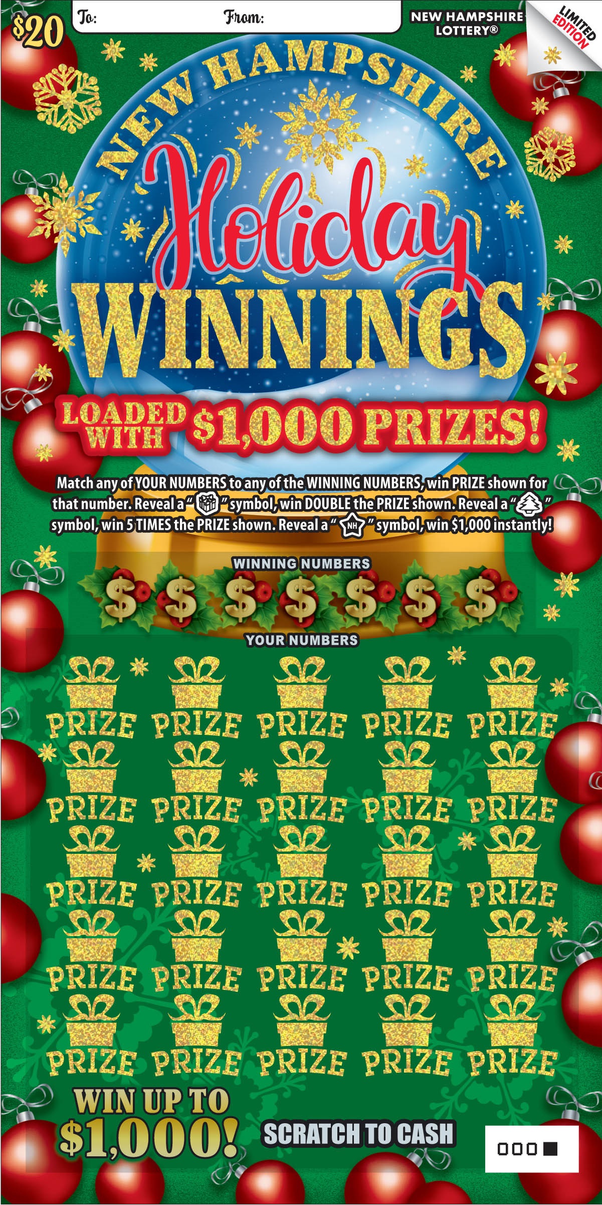 New Hampshire Holiday Winnings scratch ticket from New Hampshire Lottery