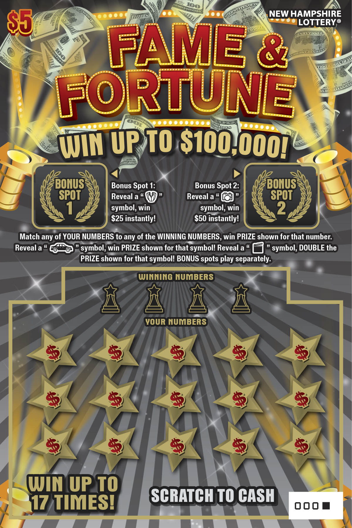 Fame & Fortune scratch ticket from New Hampshire Lottery
