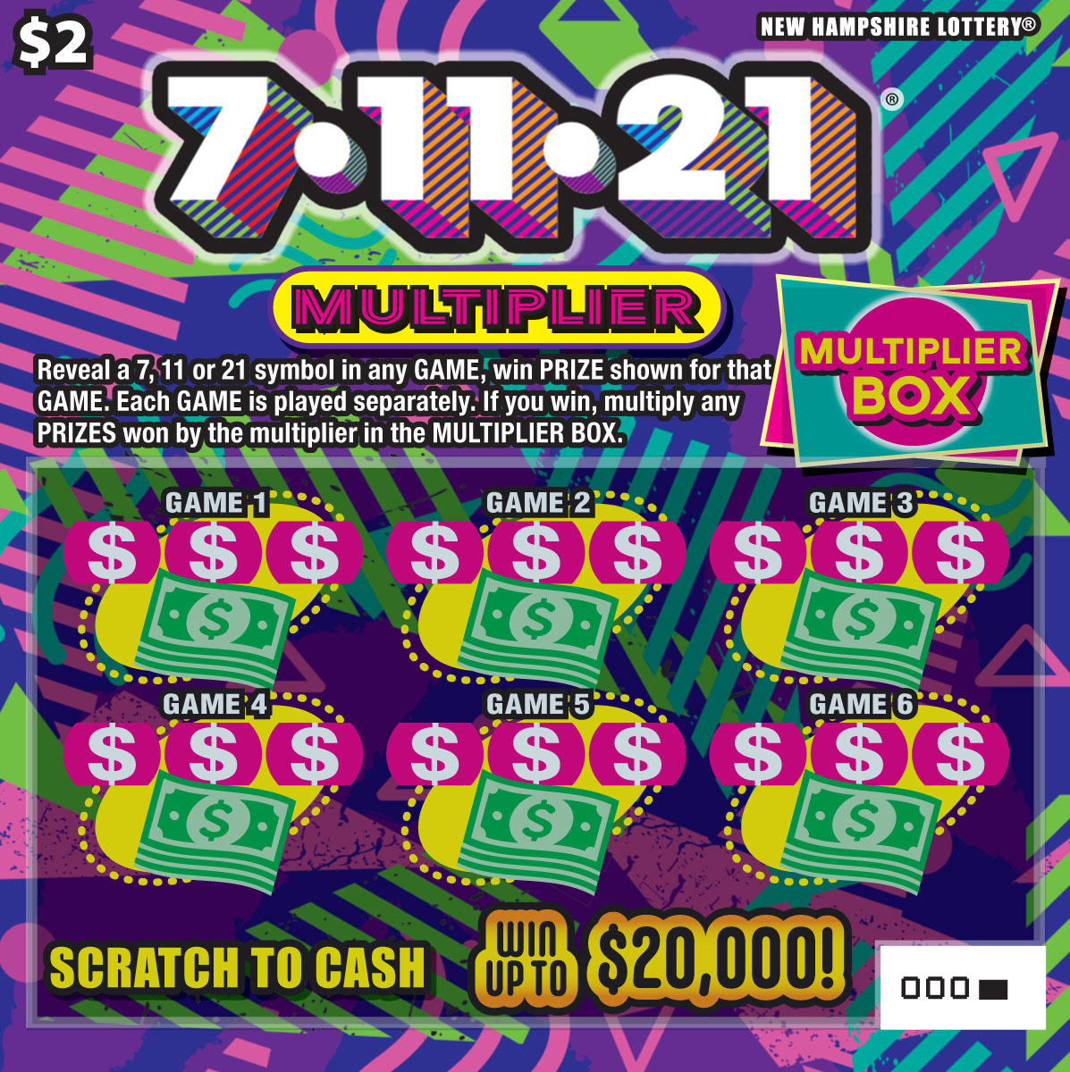 7•11•21 Multiplier scratch ticket from New Hampshire Lottery