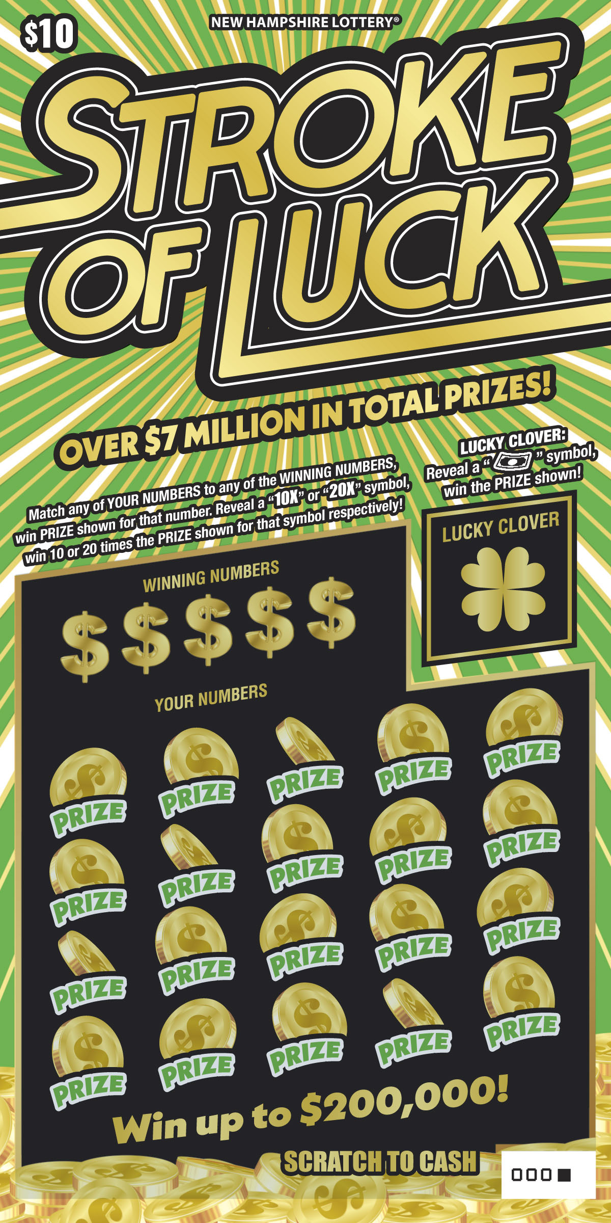 Stroke of Luck scratch ticket from New Hampshire Lottery