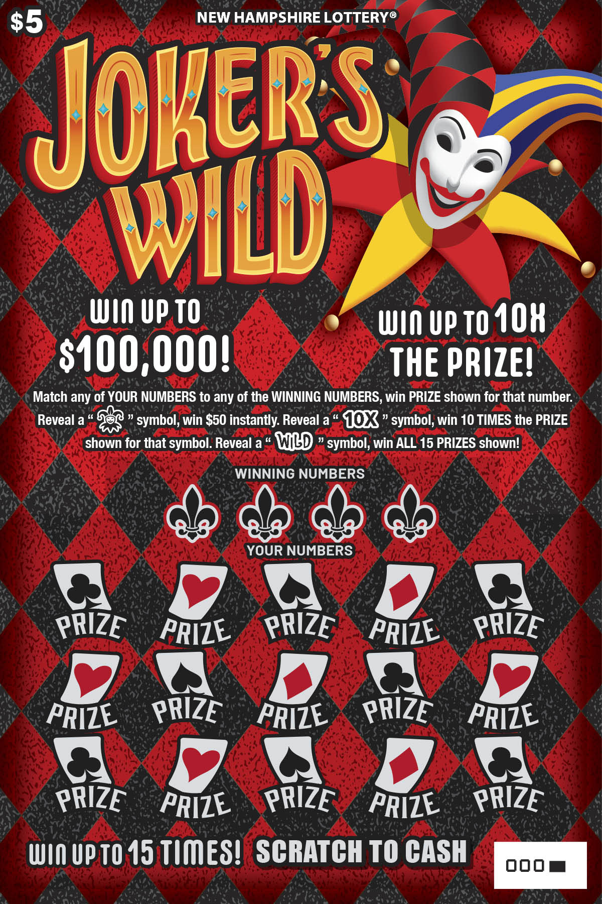 Joker's Wild scratch ticket from New Hampshire Lottery