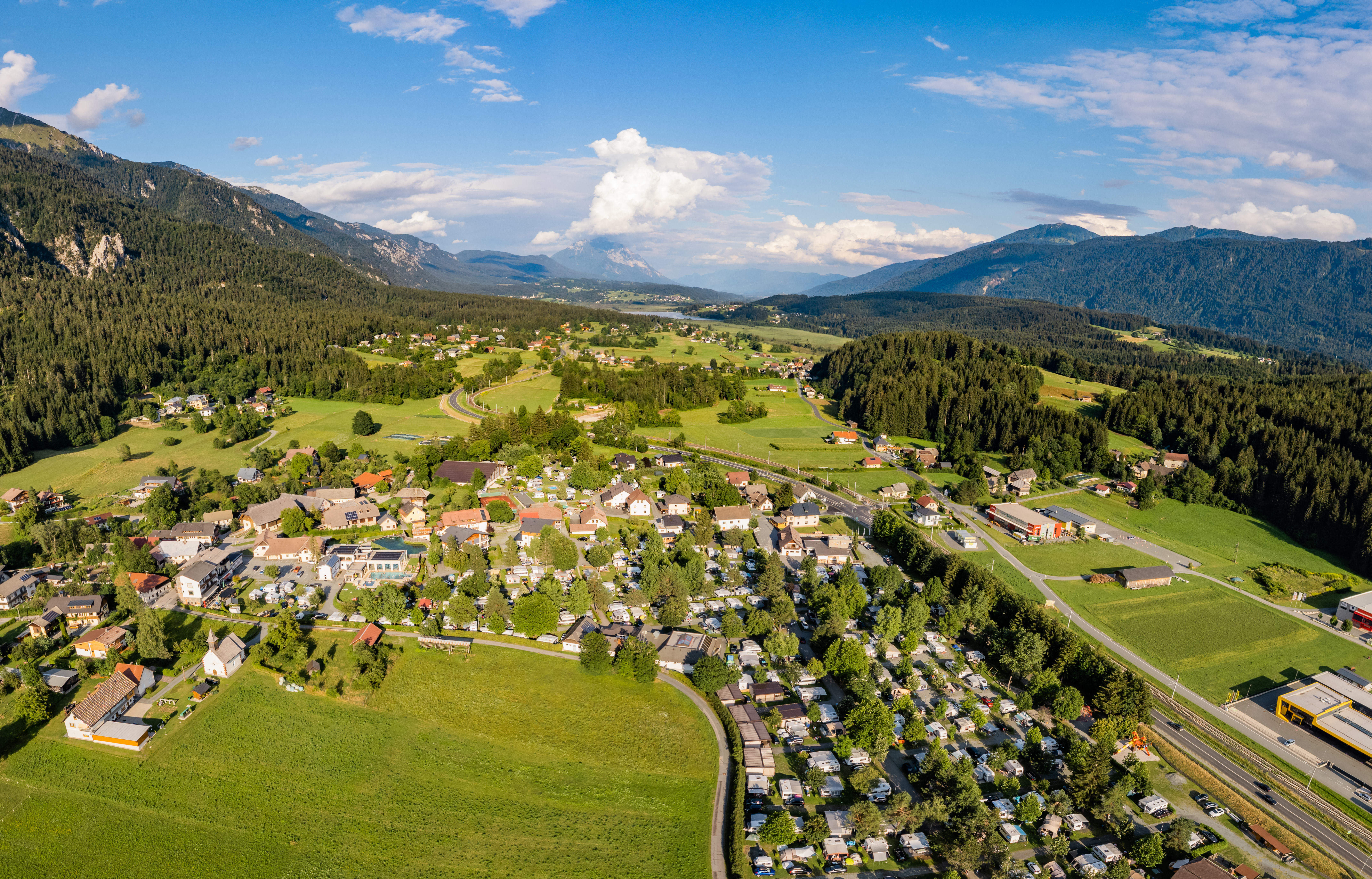 EuroParcs Hermagor Nassfeld Drone Camping Mountains Overview