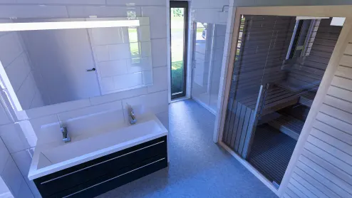 Enkhuizer Strand - Cube Split Sauna 6 - L85 - badkamer