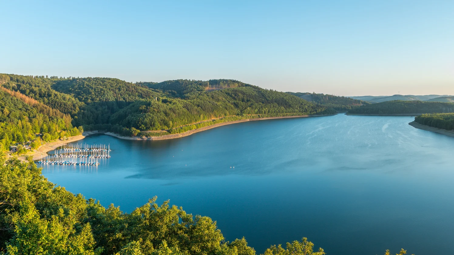 EuroParcs Biggesee panoramic lake drone shot