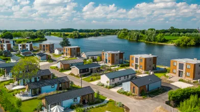 EuroParcs aan de Maas drone holiday park from above sun