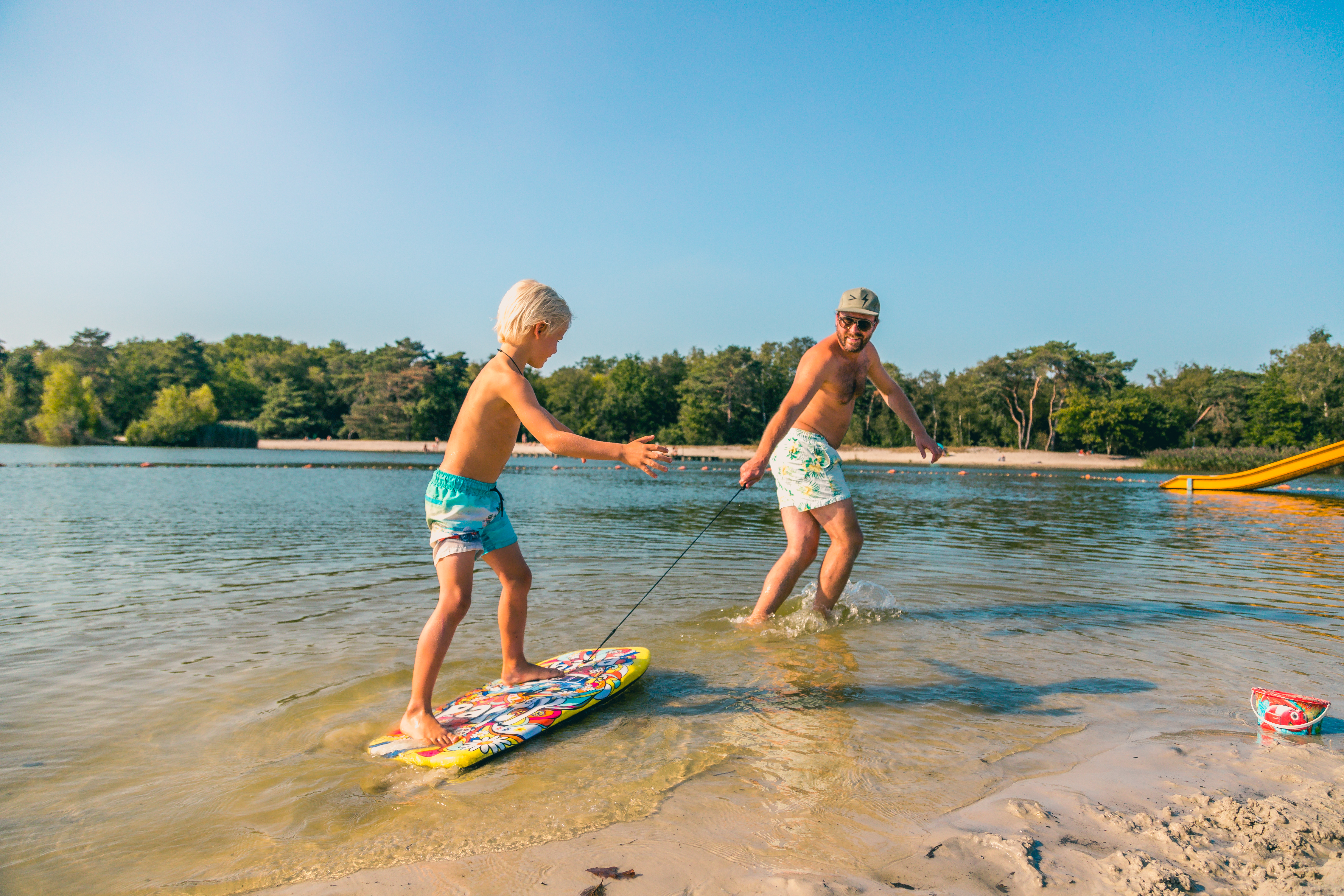 EuroParcs Zilverstrand beach water surfing father son