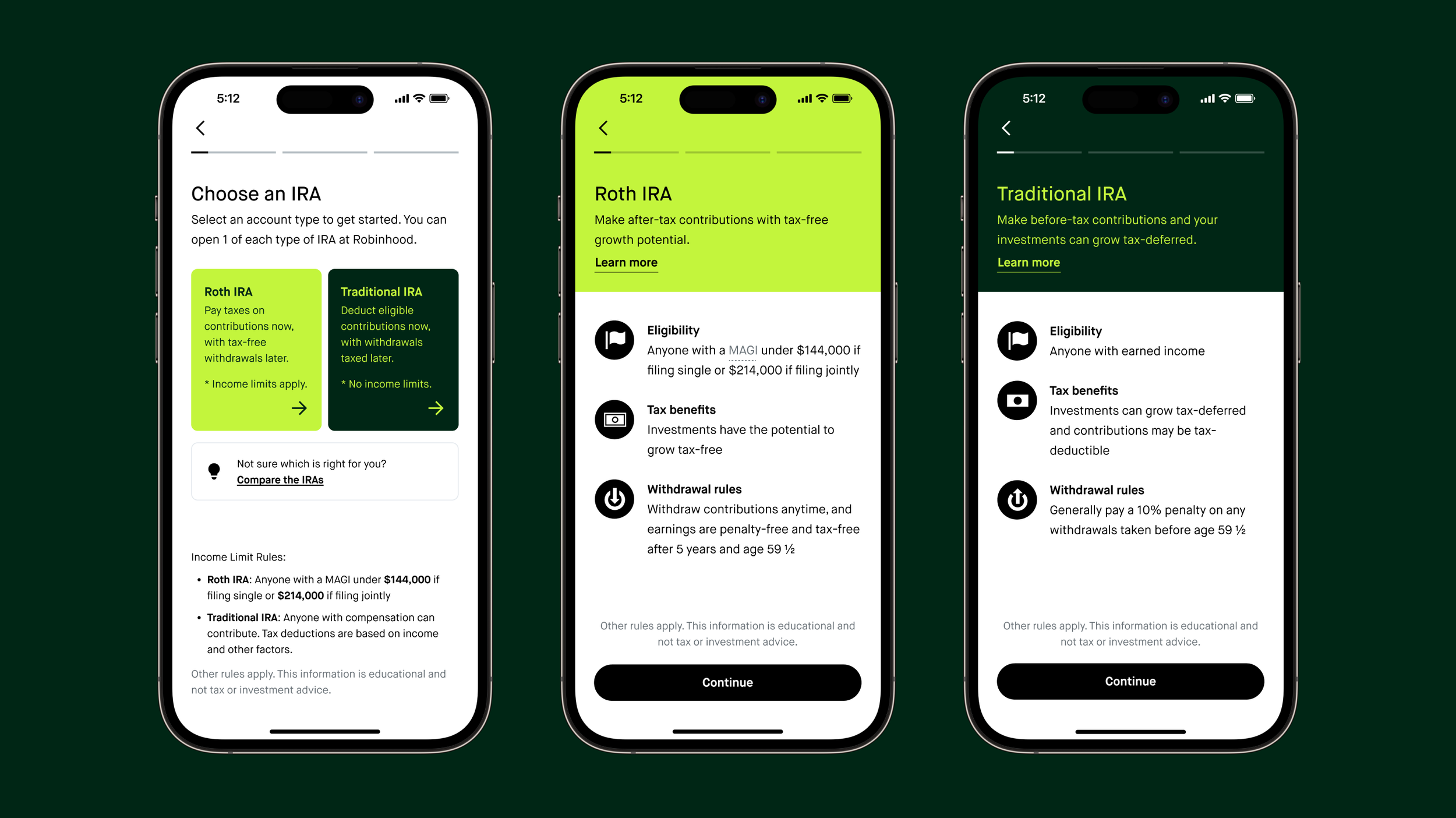Robinhood-Retirement-Account-Selection