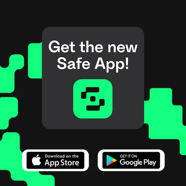 Get the new Safe App promo with iOS App Store and Google Play download badges