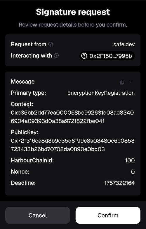 Encryption key registration authentication