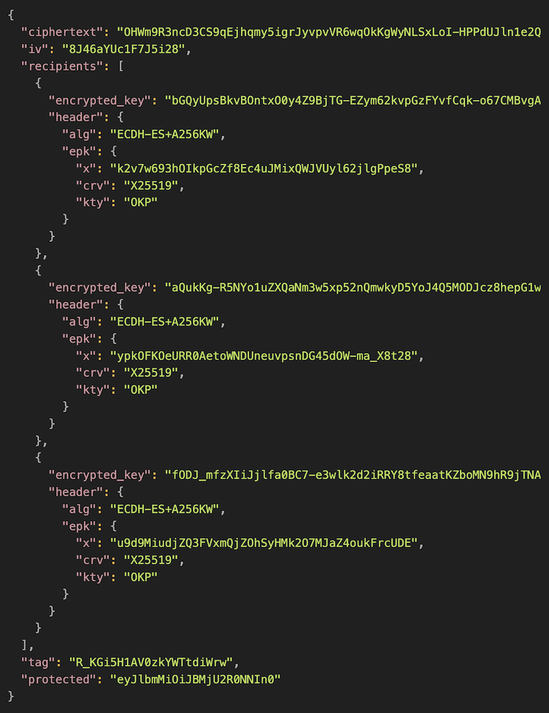 Encrypted Safe transaction with three recipients
