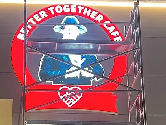 Cafe LED Cabinet Night Install — LED & Digital by Best Color Signs, Dubai