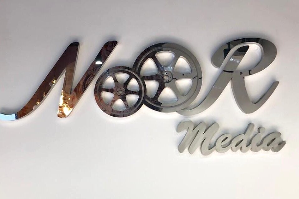 Noor Media Mirror Steel Logo — signage by Best Color Signs, Dubai