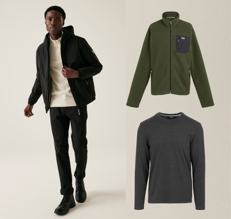 Men's Autumn Outfit 1 - Wiltom Waterproof Jacket, Frankie Borg Fleece, Maylow Long Sleeved T-Shirt 