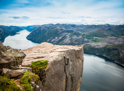 A view over Pulpit Rock to the Fjords below