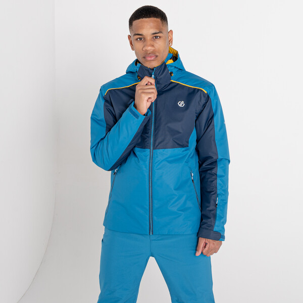man wearing insulated ski jacket