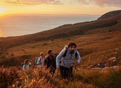 Backpackers with fully equipped rucksack