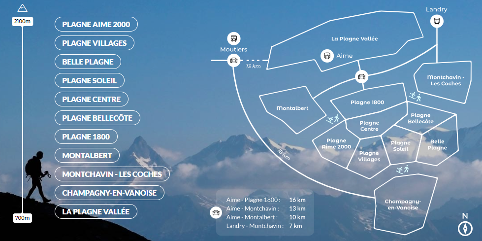 map of the different villages in la plagne