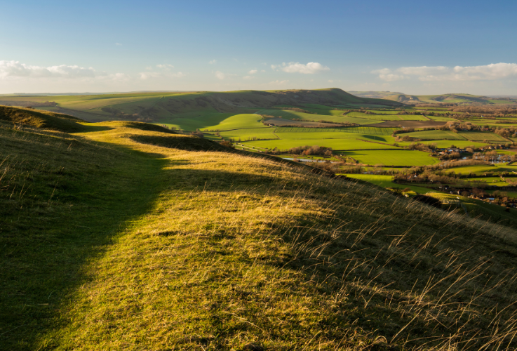 The wonderful views across the East Sussex countryside and the South Downs from Wilmington Hill