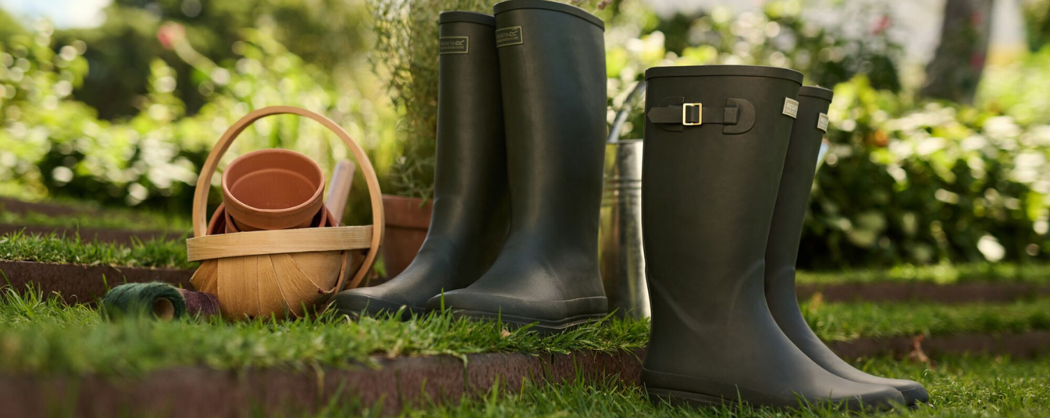 two pairs of wellies on the grass