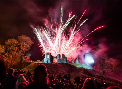 Fireworks display in Newcastle Emlyn, Carmarthenshire, Ceredigion, Wales. Celebrating bonfire night in the UK