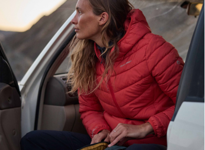 Travelling in a car with a lightweight jacket and bag