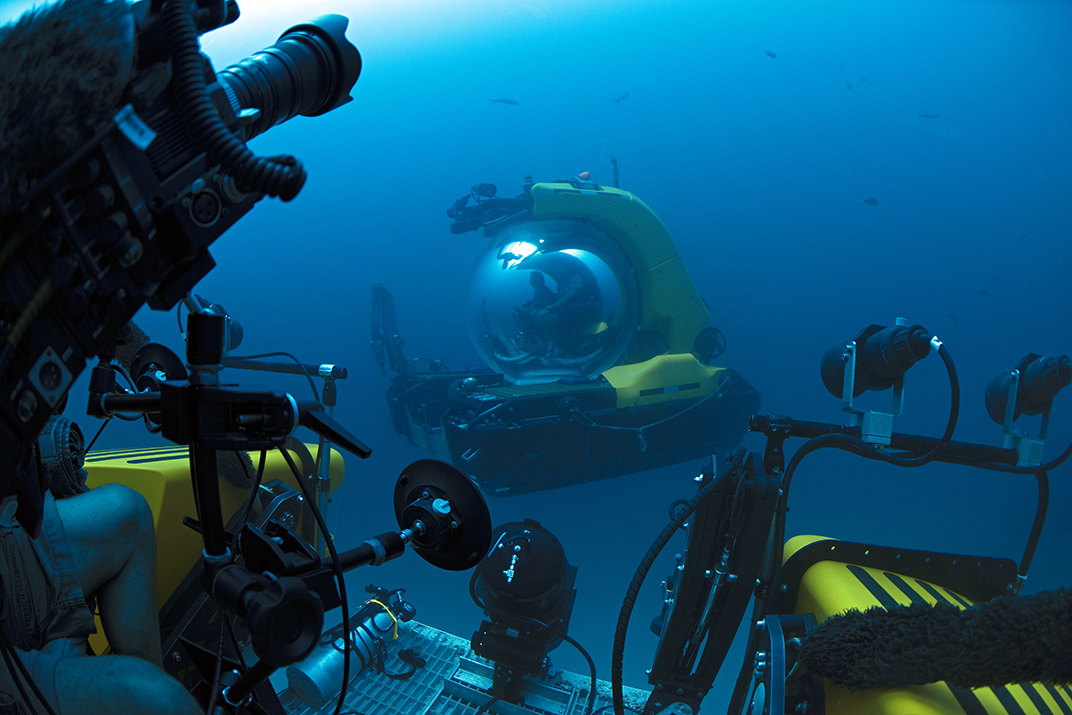 Jonathan Green working with the BBC Blue Planet II team – submersibles film and research the Whale Sharks.