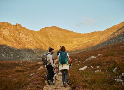 Back packers in sunny valley