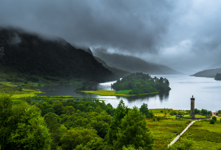 Glenfinnan Monument At Loch Shiel In Scotland