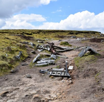 B29 Bleaklow overexposed plane crash in the Peak District, near Glossop, Derbyshire.